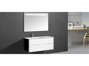 Waschtisch-Set hängend, mit Wandspiegel, Unterschrank und Glaswaschtisch, IL-307B