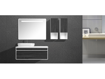 Badmöbel-Set mit Waschtischunterschrank, Wandspiegel und Seitenschrank, IL2607
