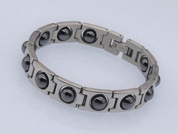 S1419-2 - Edelstahl Magnetarmband mit viereckigen Zirkonia-Steinen, Magnetschmuck Magnetisches Gesundheitsarmband, Magnettherapie Armband