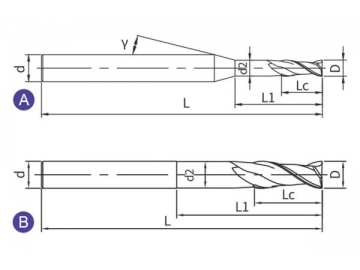 G-SN2  Graphitfräser/ Hartmetall Schaftfräser für Graphit, 2 Schneiden, lang