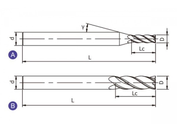 U-SH4  Hartmetall Schaftfräser, 4 Schneiden, langer Schaft