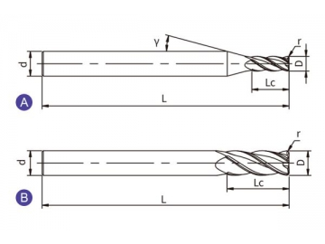 UC-RH4  Hartmetall Schaftfräser - Eckradiusfräser, mit 4 Schneiden, langer Schaft