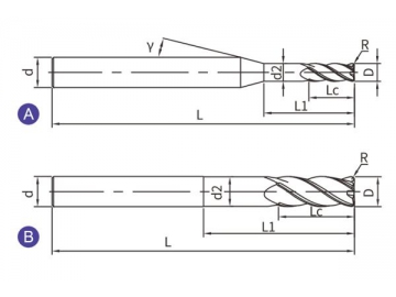 H-RN4  Vollhartmetallfräser/ Eckradiusfräser, 4 Schneiden, langer Hals