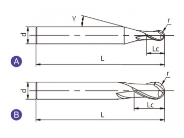 H-B2  Vollhartmetallfräser/ Radiusfräser, 2 Schneiden