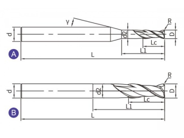 G-RN2  Graphitfräser/ Hartmetall Schaftfräser/ Eckradiusfräser für Graphit, 2 Schneiden, lang