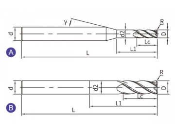 G-RN4  Graphitfräser/ Hartmetall Schaftfräser/ Eckradiusfräser für Graphit, 4 Schneiden, lang