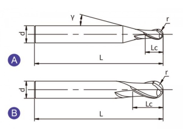 EA-B2  Schaftfräser/ Radiusfräser für Aluminiumlegierungen, 2 Schneiden