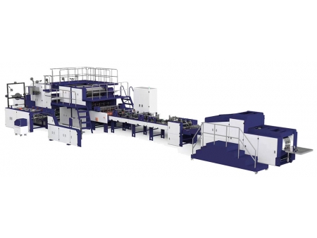 Blockbodenbeutelmaschine Maschine für J-Cut-Papierbeutel mit gefalteten Kordel- oder Flachhenkeln (Rollzuführung)